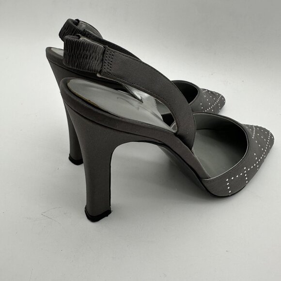 Nina Womens Size 8 Gray Satin Slingback Heels With Rhinestone Embellishments - Picture 6 of 10